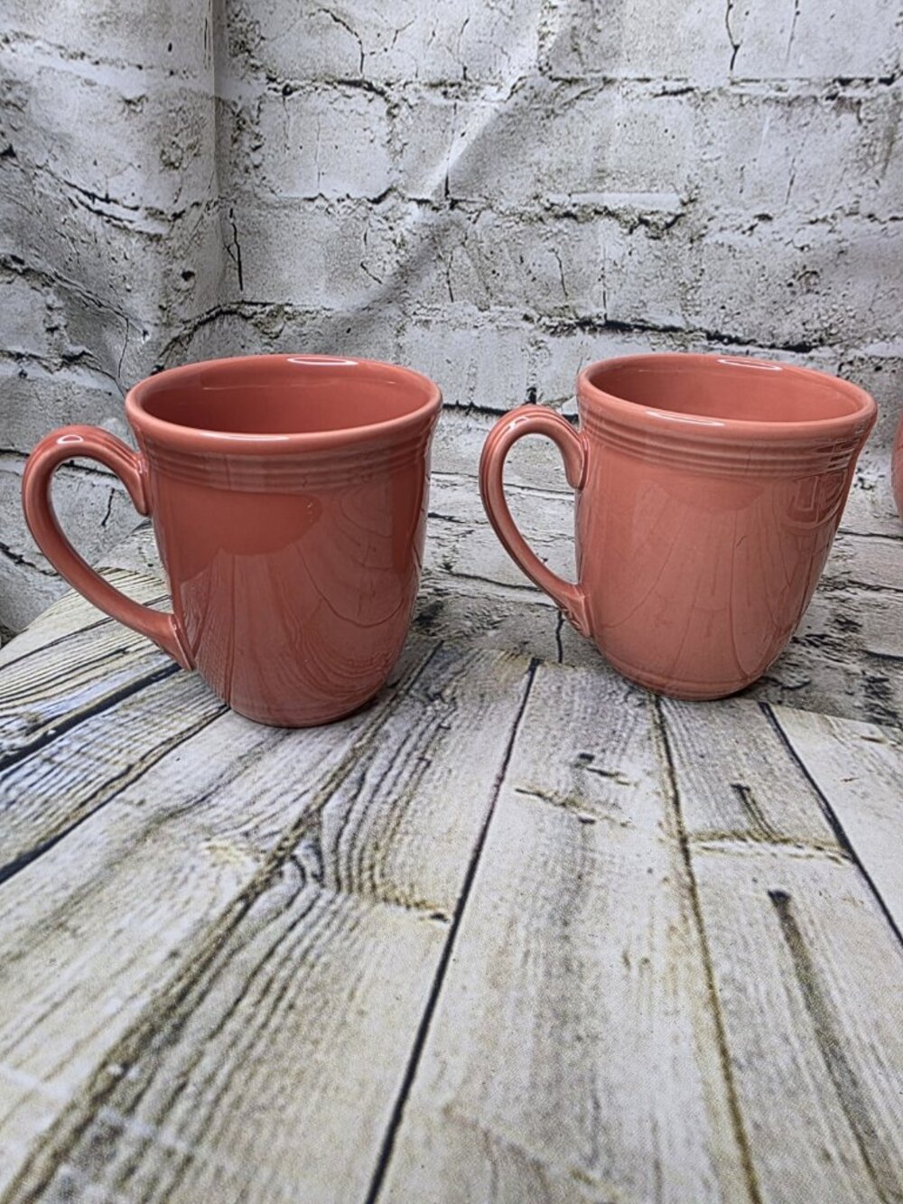 2 Oneida Terra Cotta Salmon Pink Coffee Mugs Cups Appx 4.25"